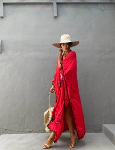 2023 femmes Collection attrayante cravate teinture rayonne Long Kimono Boho Style Sexy plage couverture pour été Resort étage longueur naturel - Product Image 4