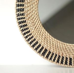 Grand miroir de salle de bain en rotin Miroir décoratif de forme ronde classique Idéal pour les mariages et les cadeaux d'événements Miroir décoratif élégant pour la maison - Product Image 2