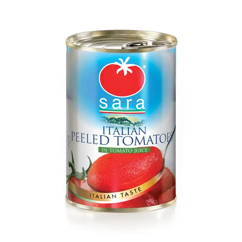 Whole Peeled Tomatoes - canned in tomato juice, packed in horeca and consumer size tin