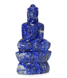 รูปปั้นพระพุทธรูปทำด้วยมือประติมากรรมพลอยธรรมชาติที่กำหนดเอง Lapis Lazuli หินโรสควอตซ์ตกแต่งบ้านอินเดีย - Product Image 2