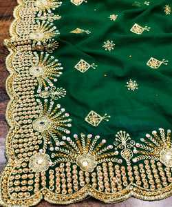 Tenue de soirée pour femme, filet brodé de styliste, motif de fleurs en soie, vêtement indien, couleur orange, saray de perles - Product Image 2