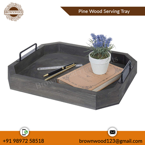 Plateau de service sculpté en bois de manguier avec poignées en métal Offre Spéciale Design unique Longue durabilité Fabricant et exportateur Vente en gros - Product Image 3