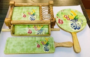 Offre spéciale Plateau en émail et en bois Design de luxe Décoration de vaisselle Plateau alimentaire Vente en gros Plateau de service à dessert - Product Image 5