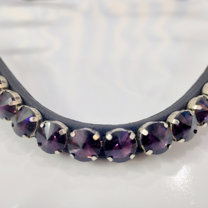 Caballo Cuero 12mm Hecho a mano Royal Purple Crystal Diamond Brow Band Hecho en cuero italiano - Product Image 1