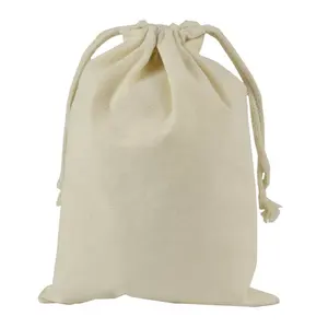 पुनर्नवीनीकरण प्राकृतिक कपास छोटे कपास Drawstring बैग थोक में आभूषण शादी के उपहार के पाउच