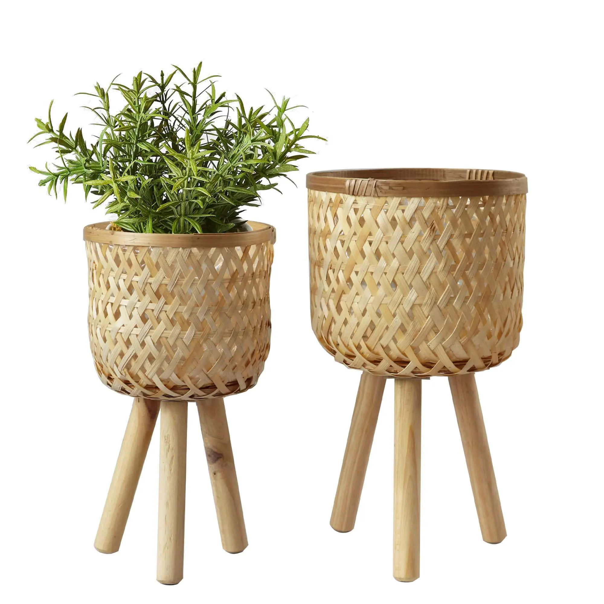 Set von 2 schönen Bambus Wicker Pflanzer Korb mit abnehmbaren Beinen, Blumentopf Bambus korb Blumentopf