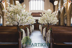 En gros 2.6m haute décoration de mariage en intérieur <span class=keywords><strong>pas</strong></span> <span class=keywords><strong>cher</strong></span> arc artificiel blanc cerise fleur arbre fleur - Product Image 3