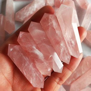 Porte-clés en quartz rose à double pointe, cristal de guérison naturel, pierre de lune pêche, pierre précieuse polie, fournisseur en gros, article cadeau - Product Image 1