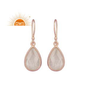 Boucles d'oreilles en quartz rose pour femmes, design élégant, argent 925 plaqué or rose, fournisseur de bijoux - Product Image 1
