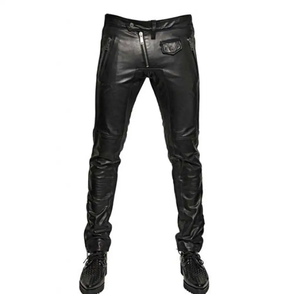 Men Leather Pants Winter OEM Service Quick Dry Japan Style Breathable Zipper Fly Midweight Windproof Garment DYED Straight Flat