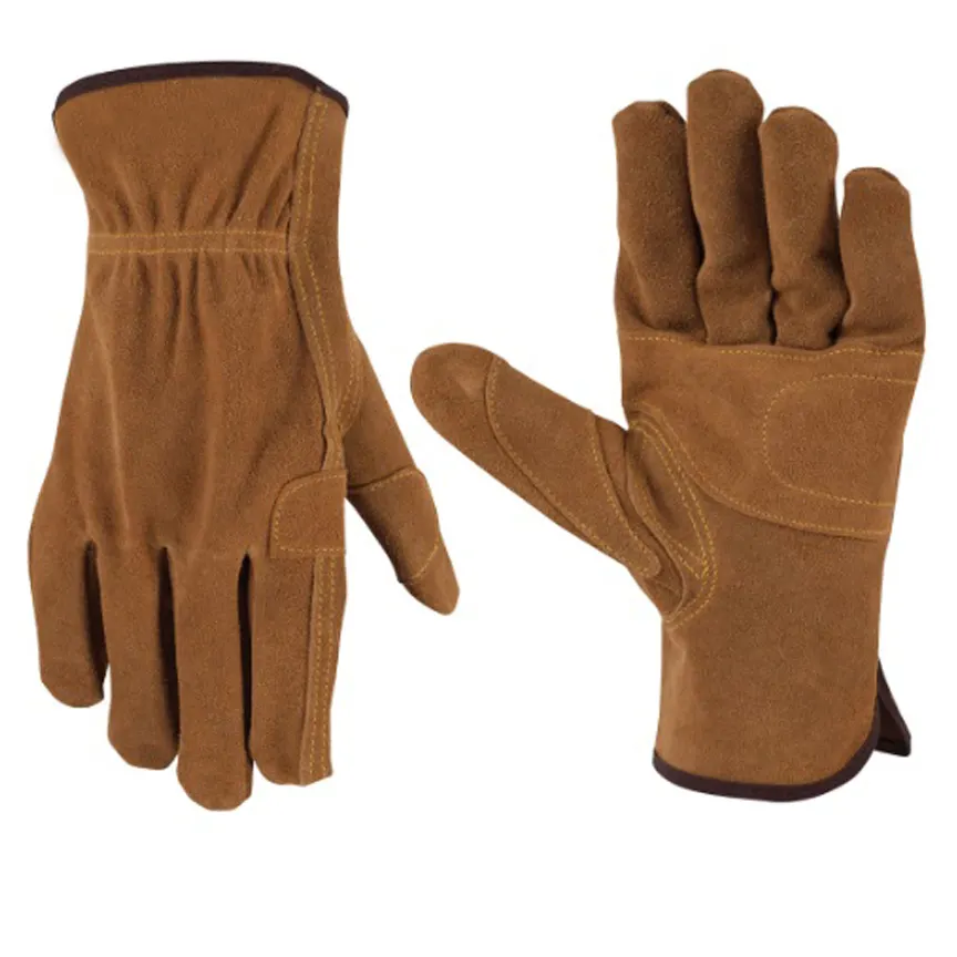 Fabric And Split Leather Mixed Industrial Working Hand Gloves