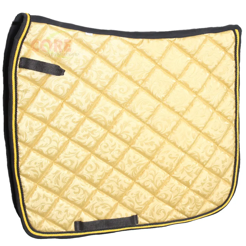 Gold Color Dressage Saddle Pad Best Foam Protection with Quick Dry Moisture Wicking Polyester Mesh Lining Nylon Webbing Trim