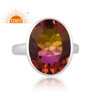 Venta caliente de plata de ley fina Natural Bio Multi turmalina doblete cuarzo piedra preciosa anillo apilable fabricante de joyas - Product Image 2