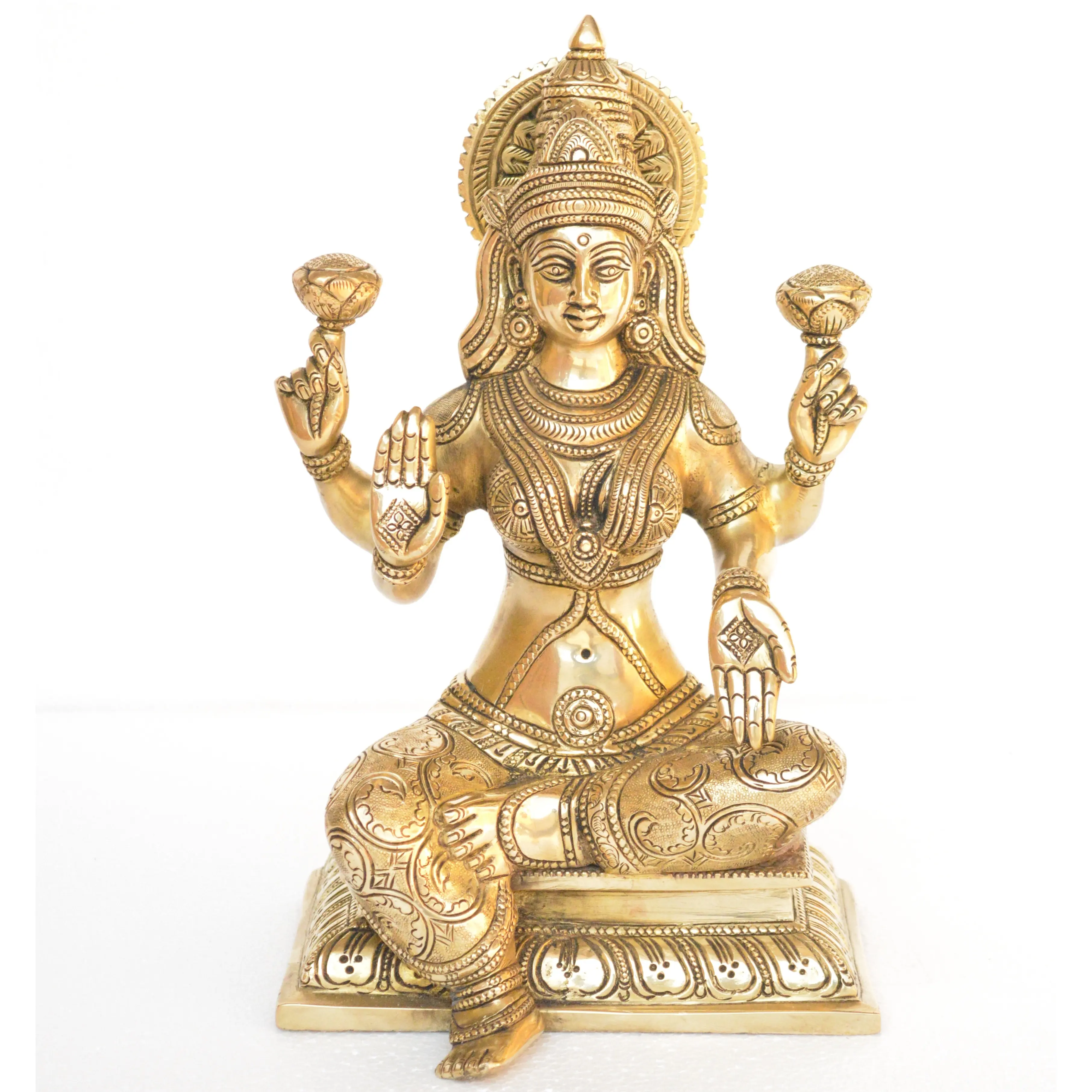 Brass Made Goddess Laxmi sitting statue for wealth & Prosperity in antique finish brass handmade statue