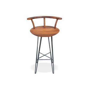 Taburete de Barra de Madera Maciza de Suar con Acabado Natural y Base de Metal, Silla de Diseño Simple y Clásico para Hogar, Hotel, Bar, Restaurante, Cafetería - Product Image 2