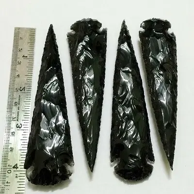 Black Obsidian 4 inch Hand Knapped Gemstone Arrowhead Points Black Obsidian Arrowhead