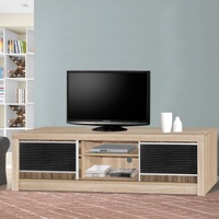Mueble de TV Moderno con Puertas Corredizas de Vidrio y MDF, Diseño Contemporáneo para Sala de Estar, Muebles para el Hogar, Apartamento, Hotel