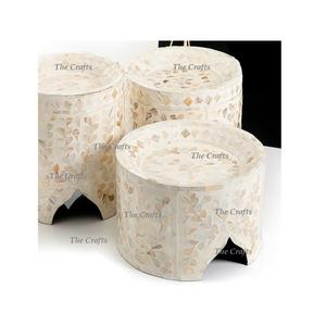 Juego de diferentes tamaños de tres soportes para pasteles, elevador de madera de forma redonda con trabajo de nácar a precio mayorista - Product Image 5