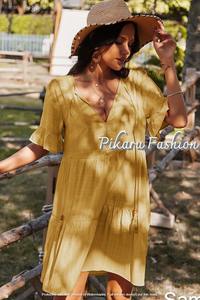 New Arrival Ladies Clothing for Summer Print Short Sleeve Frock V-Neckline Handmade Fashion Casual Maxi <b>Dress</b> - Product Image 3