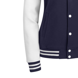 Veste universitaire pour femmes personnalisée OEM Long tissu imprimé solide laine Patch chenille bouton de broderie respirant manches en cuir pour - Product Image 2