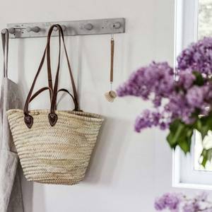 French Basket With 2 Strap Handle of Genuine Leather, <b>Boho</b> Hippie <b>Bag</b>, - Product Image 1