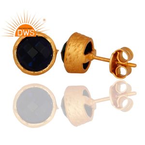 ต่างหูแบบติดหูทรงกลมประดับพลอยสีน้ำเงิน ชุบทอง 18k เงินแท้ 925 สำหรับสาวๆ แฟชั่น ต่างหูแบบคลาสสิก คอลเลคชั่นคลาสสิก - Product Image 1