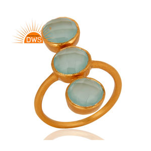 Bague en argent plaqué or, bijou de styliste, fait à la main, vente en gros, calcédoine naturelle, pierres précieuses - Product Image 2