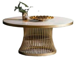 Elegante Mesa de Centro Redonda Moderna de Mármol y Madera con Detalles Decorativos para Sala de Estar, Mueble de Hogar, Centro de Mesa - Product Image 1