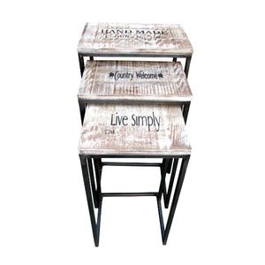 Industrial Vintage S/3 Non-Foldable Handmade Iron Metal Wooden <b>Antiqued</b> Finish Farmhouse Apartment Villa Living Room Ottoman - Product Image 1