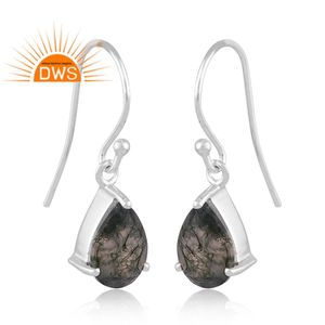 925 Plata de ley fina ágata de musgo Natural piedra preciosa diseño en forma de pera pendiente colgante fabricante de joyería - Product Image 2