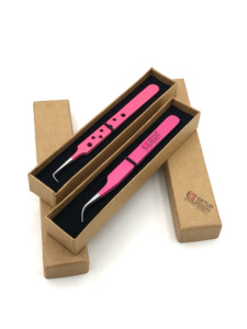 Haute qualité 90 degrés incurvé rose foncé en acier inoxydable Extension de cils pince à épiler nouveau cercle conception outils de beauté revêtement en poudre - Product Image 6