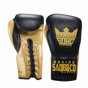 Golden <b>Lace</b> up Boxing <b>Gloves</b>, Professional <b>Black</b> Leather Boxing Sparring Training <b>Gloves</b> for Trainers - Product Image 1