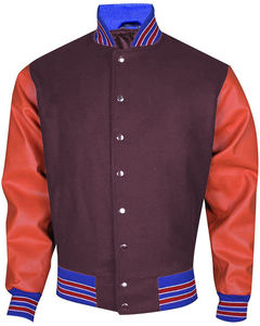 Chaquetas universitarias con cuerpo de lana y mangas de cuero genuino personalizadas con logotipo frontal para invierno - Product Image 2