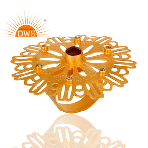 Aventurine Gemstone CZ 18k Yellow Gold Plated <b>Circle</b> Filigree Fashion <b>Ring</b> Jewellery For Women Gift For Her - Product Image 2
