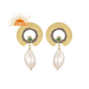 Fabricant et fournisseur de bijoux en laiton plaqué or 18 carats avec des pierres en zircon et des perles - Product Image 1