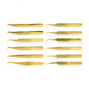 ที่หนีบขนตาสีทองทั้งชิ้นปลายแหลมทำจากสเตนเลสสตีลที่จับติดเพชร - Product Image 1