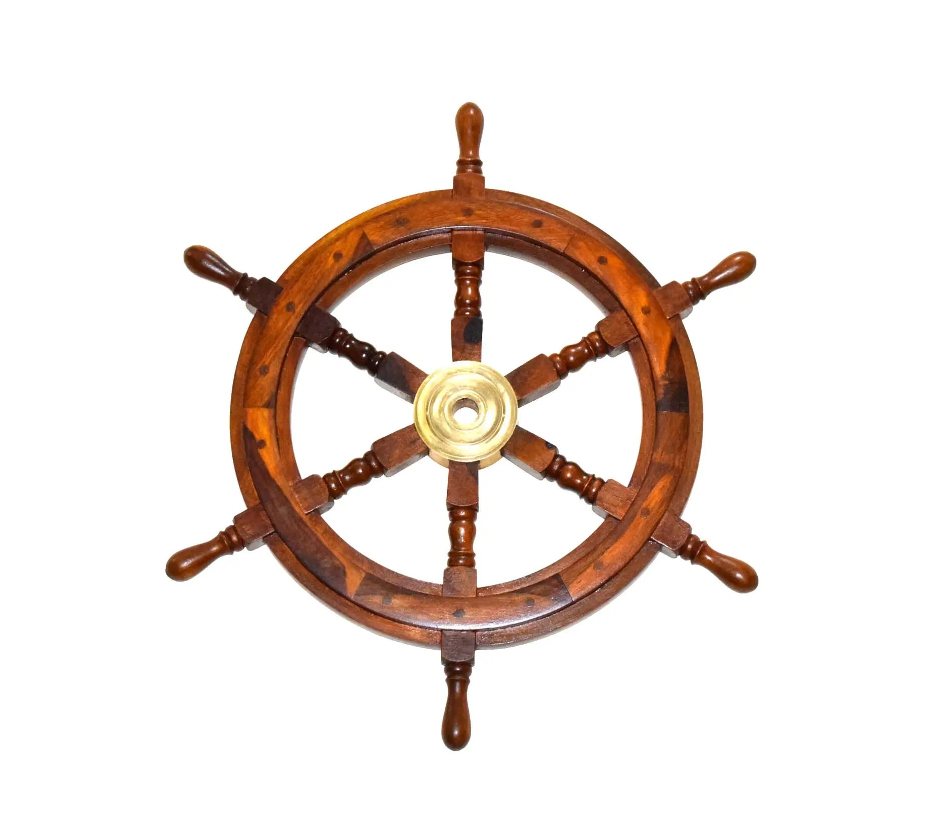 24" Fancy Wood & Brass Showpiece Designer Wall Hanging Ship Wheel Perfect For Home Office Decoration Indian Handicrafts