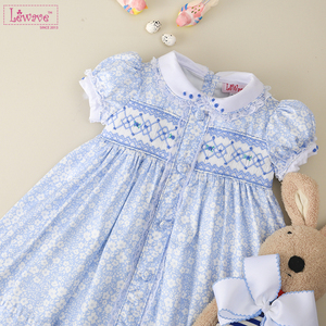 Váy hình học bằng vải satin 100% cotton màu xanh tuyệt đẹp cho bé gái-LD417 - Product Image 1