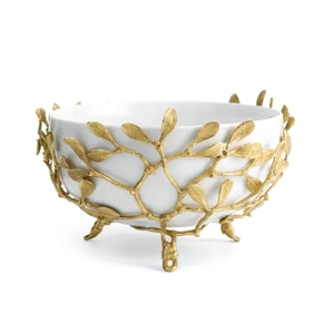 Cuenco blanco redondo de metal decorativo, cuenco de servicio con base de diseño dorado, decoración para fiestas y eventos, el más lujoso - Product Image 2