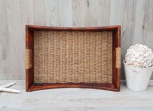 Bandeja de servicio de ratán con forma rectangular, diseño hecho a mano, perfecto para el hogar y utensilios de cocina, accesorios de decoración, tamaño personalizado - Product Image 2