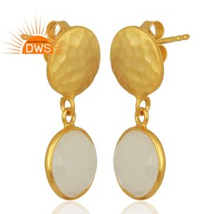 ใหม่ต่างหูพลอยสีรุ้งทรงกลมต่างหูแบบมีดีไซน์ชุบทองด้วยค้อนต่างหูเงิน925 - Product Image 2