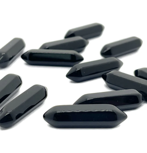 Vente en gros de baguette en cristal d'obsidienne noire naturelle double obélisque de quartz spécimen de guérison - Product Image 3
