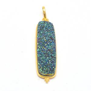 3A+ Green Titanium Druzy Gemstone Pendant For <b>Necklace</b> <b>Solid</b> 925 Sterling <b>Silver</b> Rectangle Bar <b>Silver</b> Jewelry For Suppliers - Product Image 2