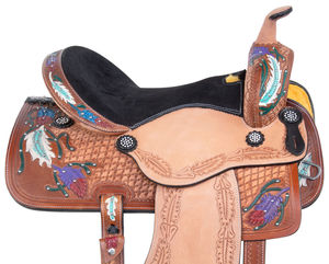 Premium Durable English Saddle Set para Barrel Racing Western Horse Tack Varios colores en tamaños 14 \ "-18 \" Hecho de cuero genuino - Product Image 4