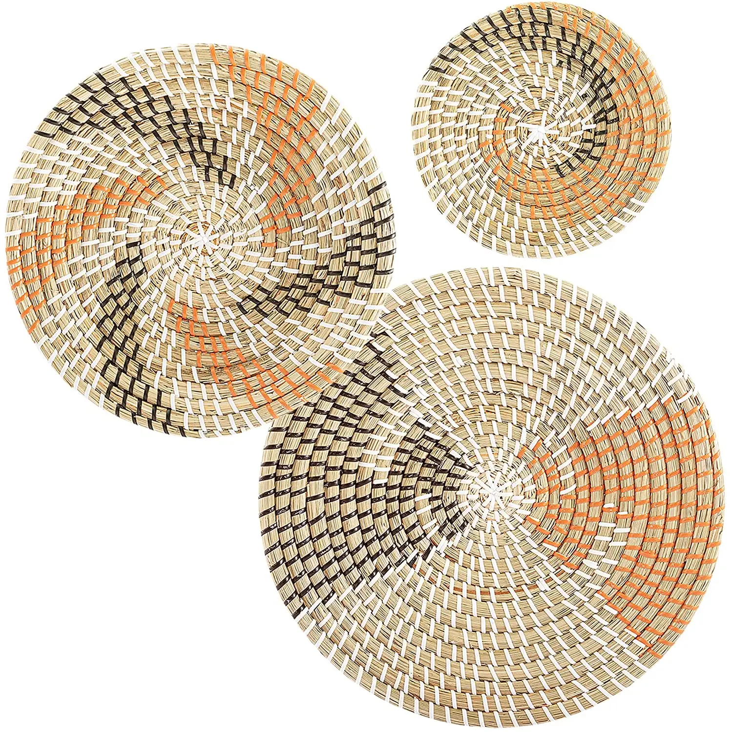 3 seagrass baskets handmade wall hanging art living room decoration natural vintage style