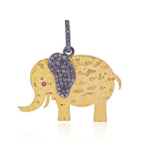 Charme éléphant bébé en diamant véritable, vermeil jaune, pendentif en argent 925, bijoux fins, vente en gros - Product Image 1