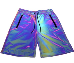 Short décontracté réfléchissant holographique pour homme avec taille élastique et cordon de serrage Streetwear pour les fêtes branchées Discothèques Festivals - Product Image 1