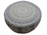 Pouf en tissu traditionnel tendance, design intérieur unique, broderie personnalisée, fait main, coton indien brodé blanc