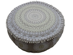 Dernière tendance Pouf pour un design d'intérieur unique Pouf à broderie Pouf personnalisé fait à la main en coton indien brodé rond blanc - Product Image 3