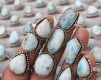 Bagues en pierre naturelle, cristaux de guérison, bijoux pour femmes, vente en gros, tailles US 5-11, bagues en larimar au prix d'usine